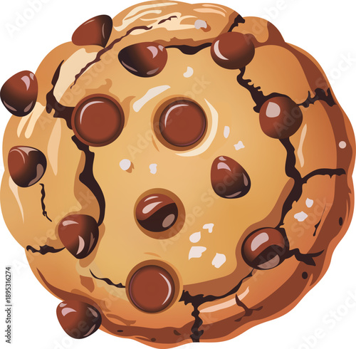 Chocolate chip cookie top view on neutral background