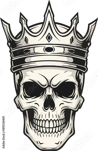 Skull Wearing Crown Illustration Detailed Design.
