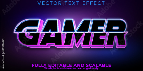 Glowing neon text effect with the words gamer gamer