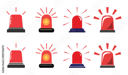 Ambulance Siren and Emergency Alert Icon Set – Police, Warning, Alarm, and Safety Signal Vector Illustrations