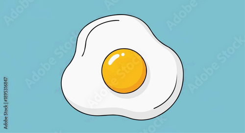 A simple, minimalist illustration of a single fried egg with a vibrant yellow yolk on a light blue background, perfect for food-related graphics