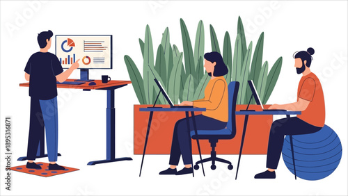  Diverse People Working at Ergonomic Office Workstations..eps