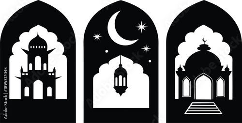 Islamic Arch Interior Mosque Ramadan Black Silhouette