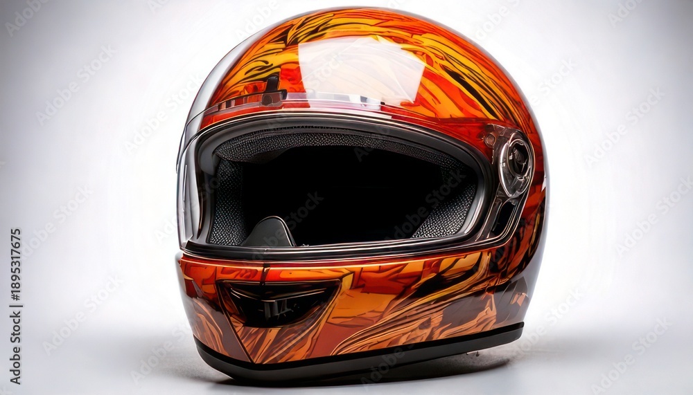 Fototapeta premium Fiery Motorcycle Helmet - A Bold Statement of Style and Safety.