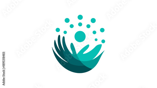 Abstract human support icon. Cupped hands protect and care for a stylized person, symbolizing community, well-being, connection, and social unity.