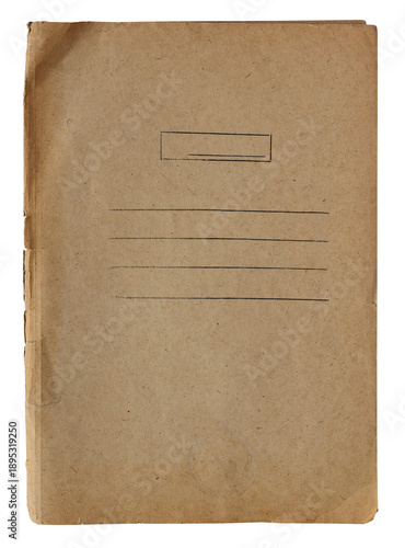 Photography Vintage brown paper folder with blank label and lines, isolated on white