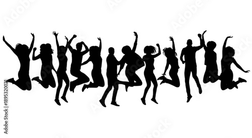 Group of people jumping in celebration isolated on transparent background
