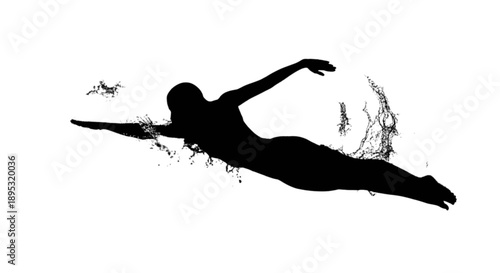 Silhouette of a diving figure isolated on transparent background