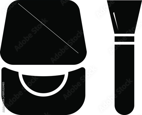 Woman Cosmetic Box and Brush Isolated on White Background