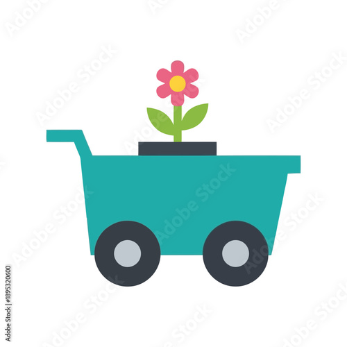 Garden wheelbarrow with flower vector clipart, flat gardening icon for spring design
