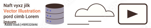 Technology, data storage, cloud computing, streaming, networking, digital media. ion of a server, cloud and play button. Data storage and cloud computing concept