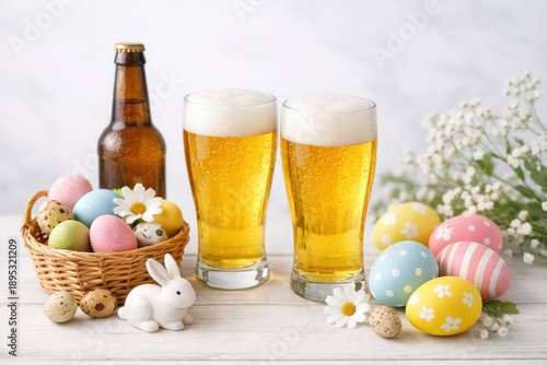 Wallpaper Mural Celebratory Easter scene with beer, colorful eggs, and flowers. Torontodigital.ca