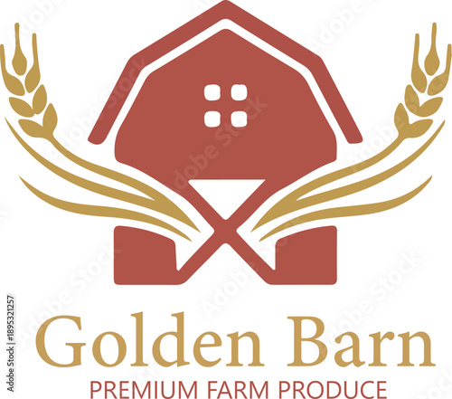 Golden barn logo symbolizing premium farm produce and agricultural abundance with wheat stalks
