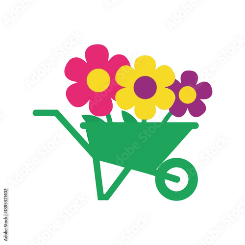 Colorful flower wheelbarrow vector clipart for spring gardening and floral decoration designs