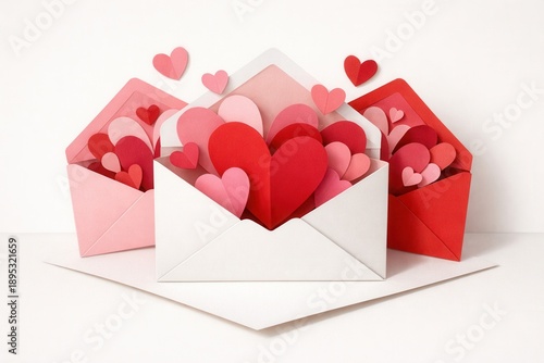 Pop-up envelopes with colorful hearts for a romantic theme.