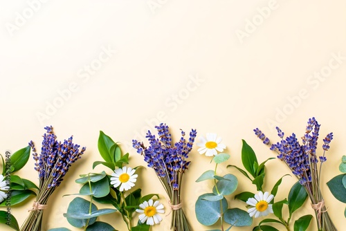 Wellness-themed banner with lavender bundles and eucalyptus on off-white