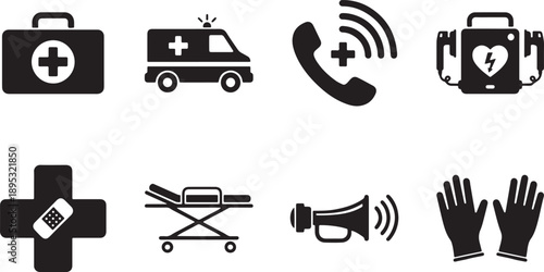 Essential medical and emergency service icons for healthcare and safety applications