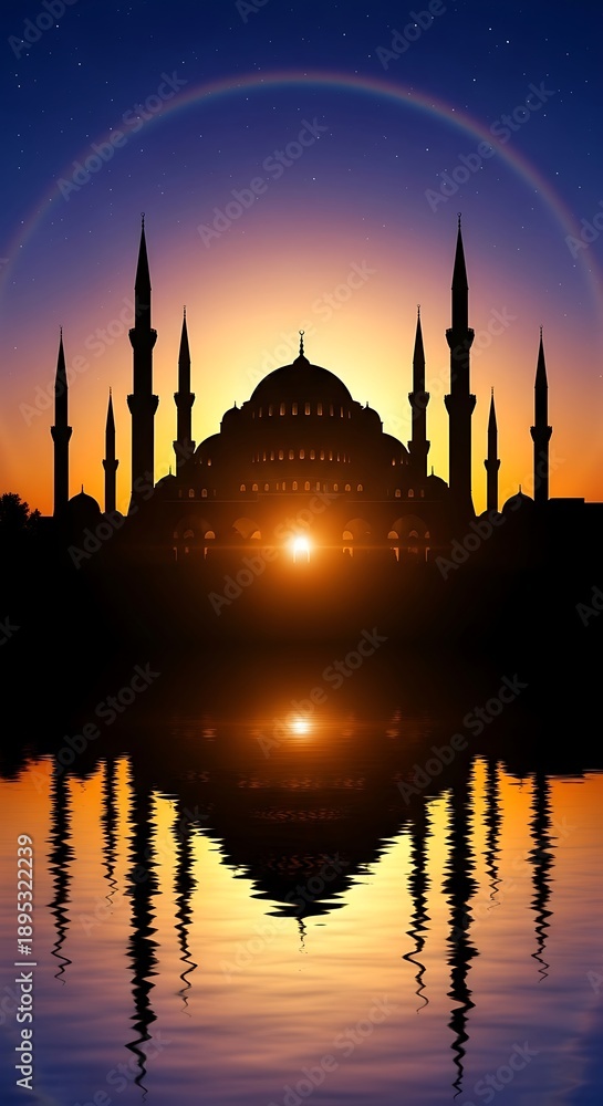 Fototapeta premium Sunset silhouette of a mosque.