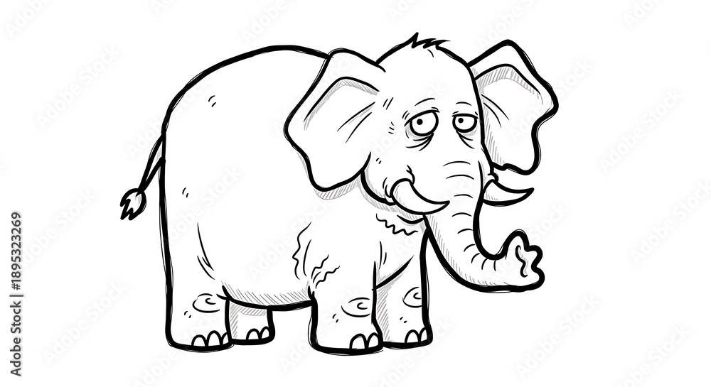 Fototapeta premium An elephant illustration standing alone with a curious expression on a plain background