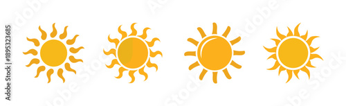 Sun Icons Set in Flat Design Style.