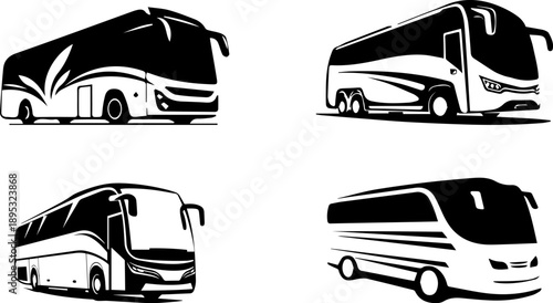 Bus Transport Vehicle Icon Set Vector Illustration