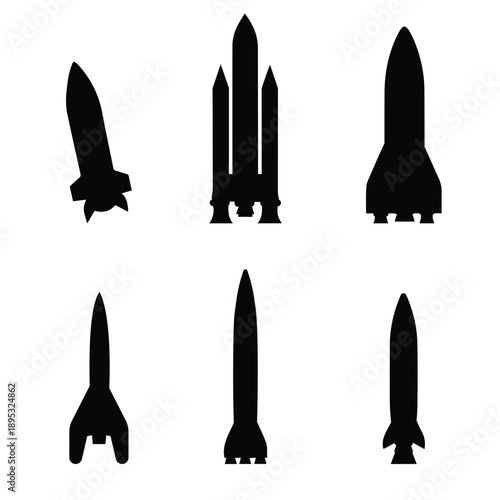 Simple black rocket ship illustration on transparent background silhouette