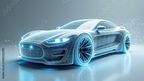 Futuristic Sports Car Wireframe Digital Twin 3D Model