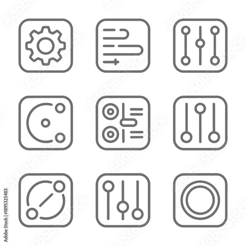 Professional Audio Settings and Sound Mixer Control Icons - Equalizer and Sliders