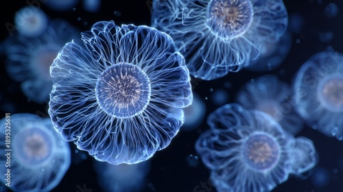 Abstract Bioluminescent Organisms in Deep Sea Environment