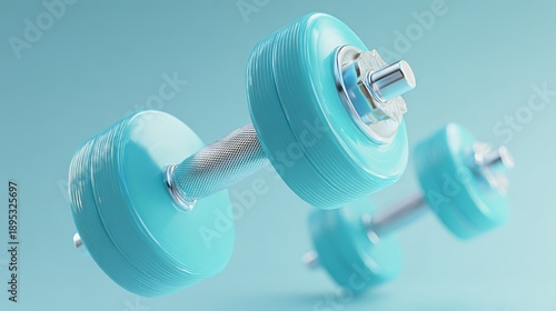 Floating blue dumbbell on minimalist pastel background