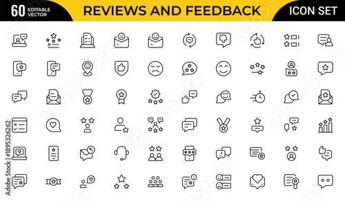 Reviews and Feedback Line Icon Pack – Minimal Modern Professional Outline Icons Collection for Client Rating, Survey, Testimonial and Evaluation Symbols, Clean Vector Illustration