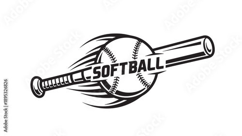 Vintage Softball Logo Design Featuring Bat and Ball in Bold Retro Line Art Style – Dynamic Sports Emblem for Team Branding, Tournament Graphics, Athletic Apparel and Competitive League Identity