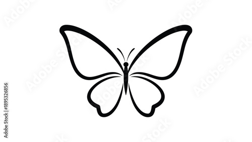 Simple black outline of a butterfly with its wings spread wide provides a minimalist and elegant design for nature-related projects.