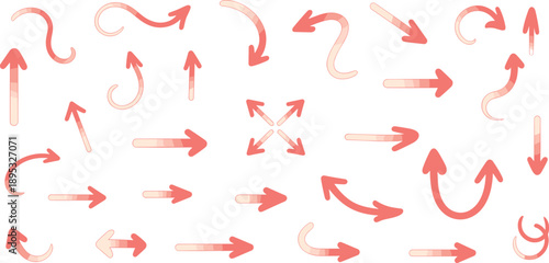 Curved and straight arrows vector set, hand drawn direction symbols for navigation, flow, process, infographic, web and UI design, creative projects
