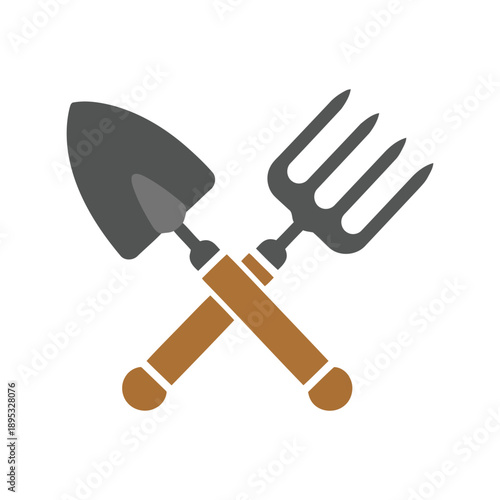 Garden tools vector clipart with shovel and fork, flat design isolated on white background