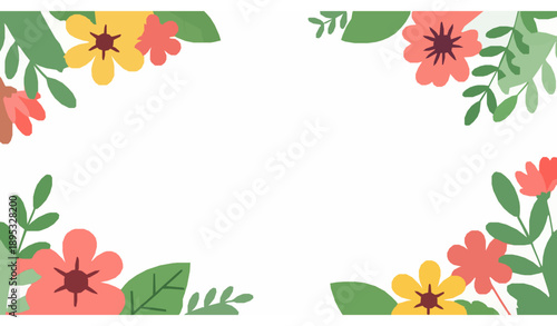 Colorful botanical floral frame for horizontal header flat vector