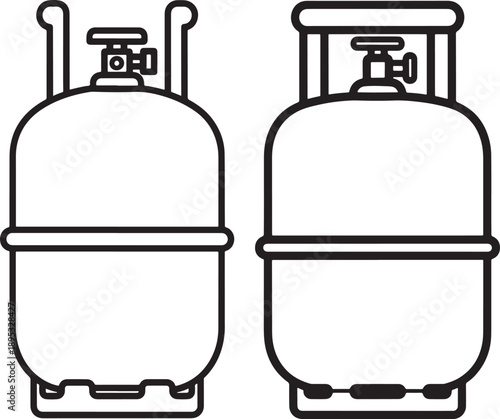 Two stylized propane gas cylinders in black and white outline, representing fuel, energy, and industrial concepts for various applications.