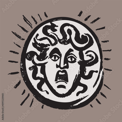 Illustration of Perseus Beheading Medusa Using a Reflective Shield in Greek Mythology