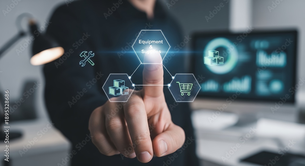 Obraz premium A person interacting with a futuristic digital interface of business analytics tools