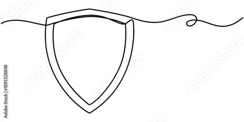 Continuous One Line Security Shield, minimalist vector illustration, safety and protection concept, single line art design, shield icon, security symbol. 