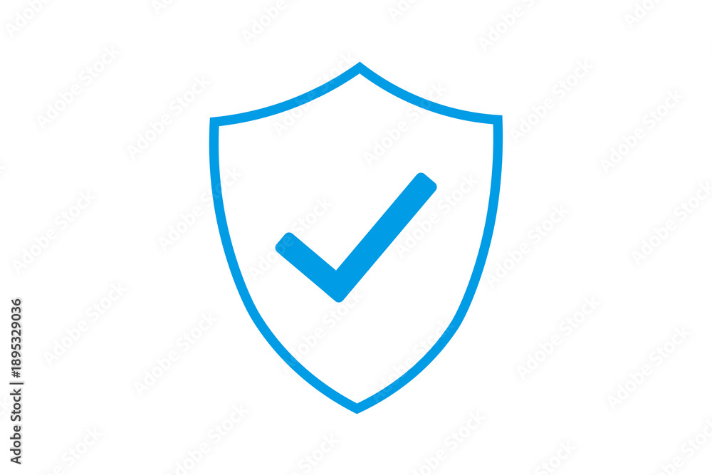 Obraz premium blue shield with check mark icon symbolizing security, trust, protection, verification, approval, and safety for digital and business use.