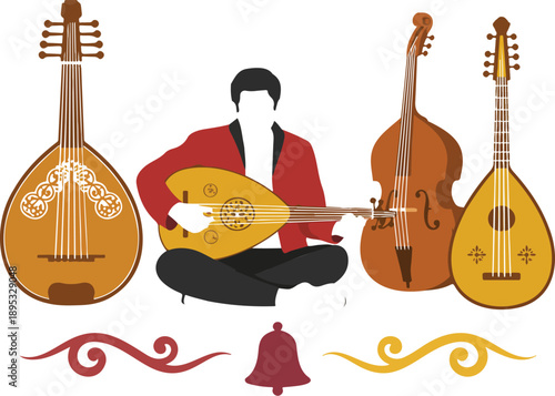 Traditional String Instrument Outline Icon Set Folk Music and Culture