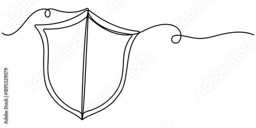 Continuous One Line Security Shield, minimalist vector illustration, safety and protection concept, single line art design, shield icon, security symbol. 