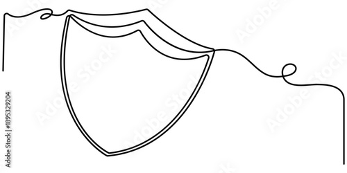Continuous One Line Security Shield, minimalist vector illustration, safety and protection concept, single line art design, shield icon, security symbol. 