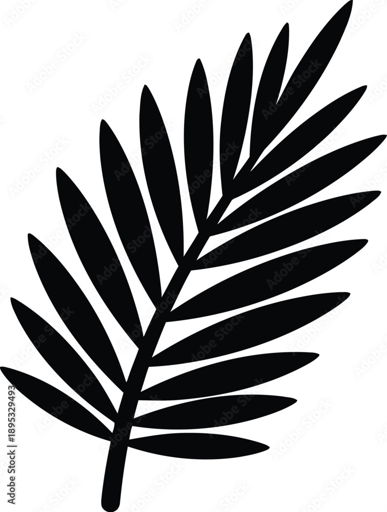Obraz premium Palm tree leaf black silhouette isolated on transparent background vector icon design element for web and print applications