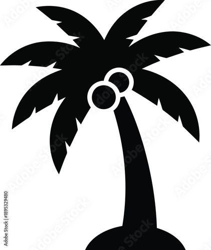 Palm tree with coconuts silhouette on transparent background for tropical island vacation design