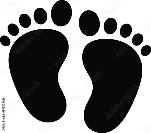 Black footprint silhouette icon set representing human tracks walking forward in sand or mud isolated on transparent background