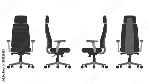 Office Chair Front and Back View Vector Illustration Set.eps