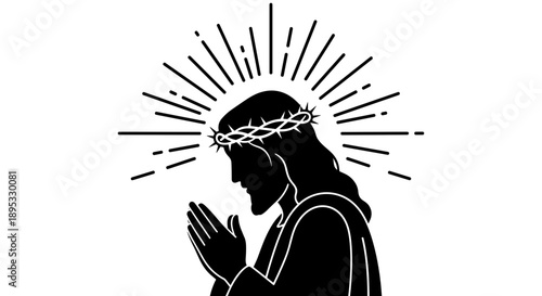 Praying Jesus Silhouette with Holy Halo Light