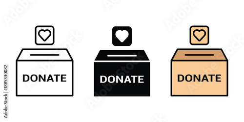 Donation box icon with outline and glyph, flat style. heart box symbol, fundraising, giving, payment and support. vector illustration.
